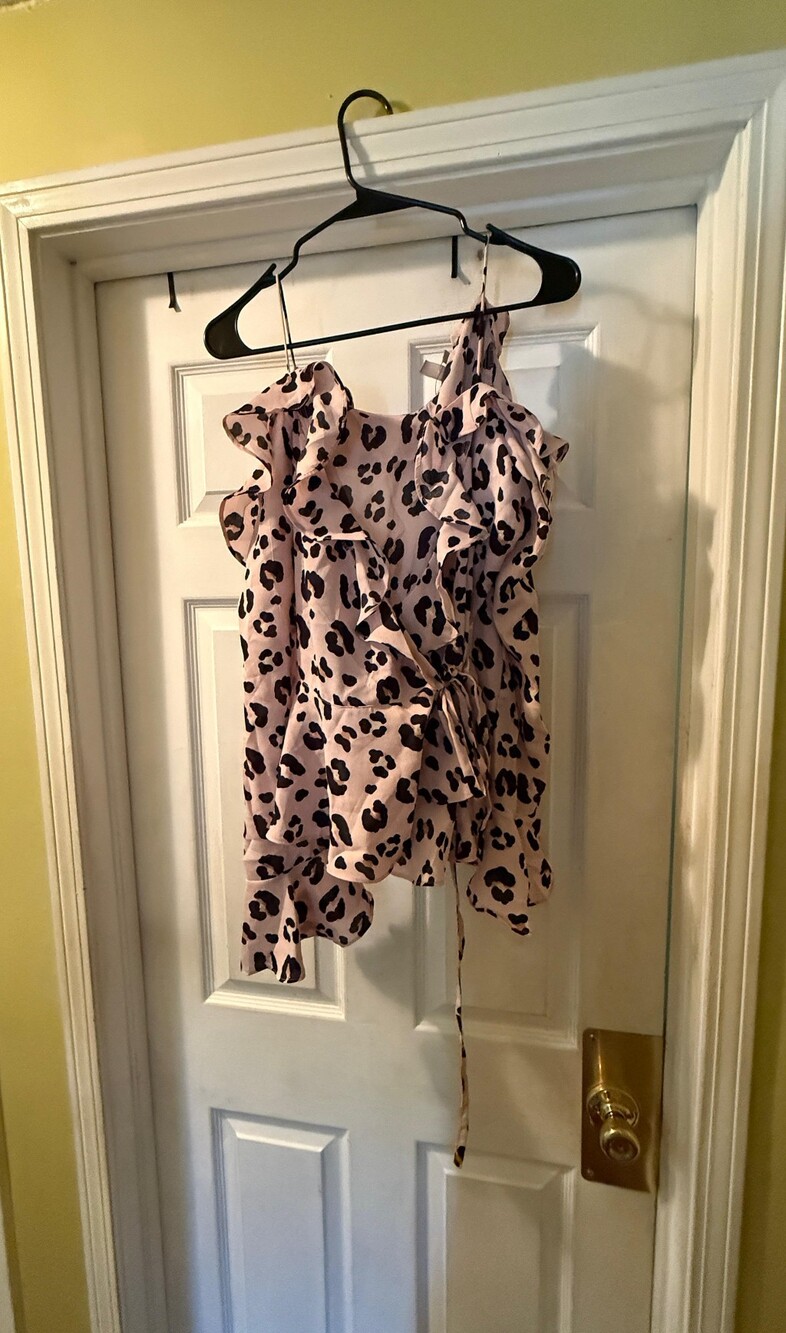 ASOS Blush Pink Leopard Print Off-Shoulder Top